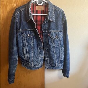 Vintage Levi's 70411-9316 XL Denim Trucker Jacket Buffalo Plaid Liner Made USA